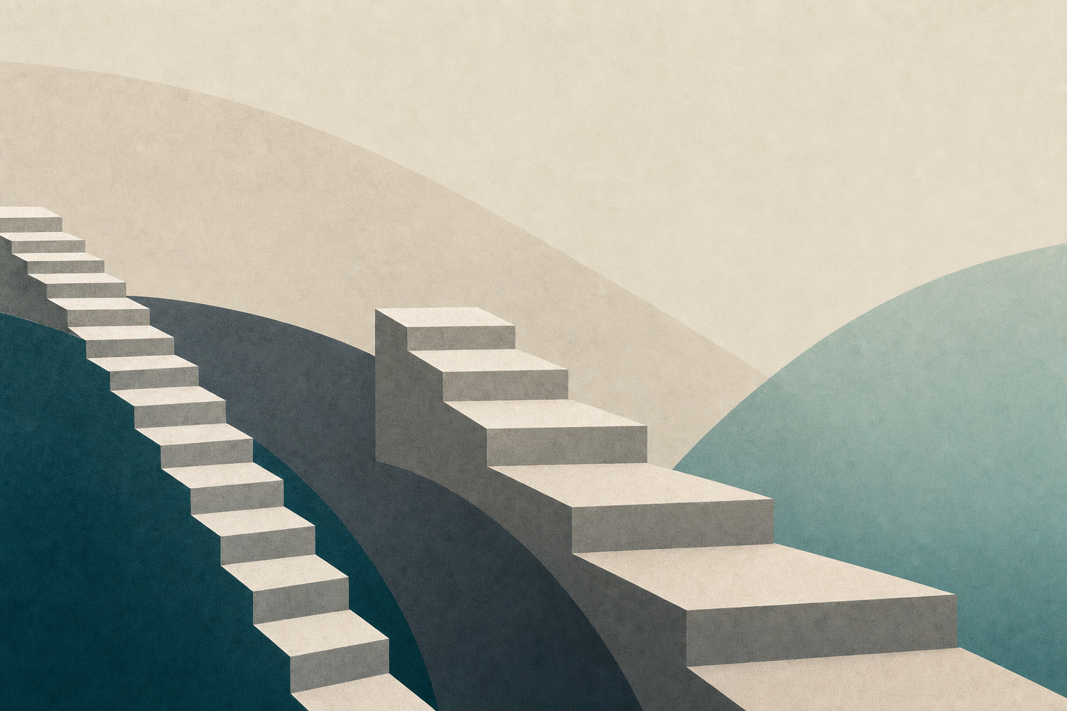 Abstract illustration of descending steps at three different spacings, representing the choice of weekly, biweekly, or monthly taper intervals.