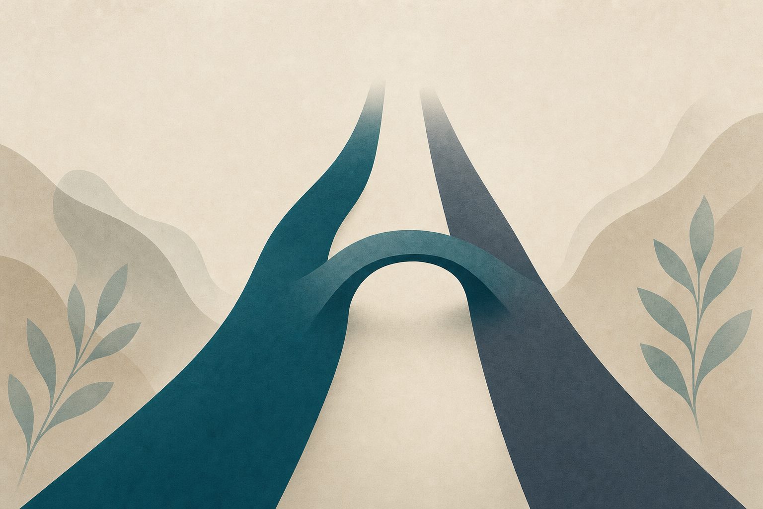Abstract illustration of one lane crossing a bridge and another continuing straight, representing crossover versus same-medication taper